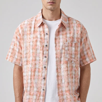 Porter plaid short-sleeve shirt in Pink, on model