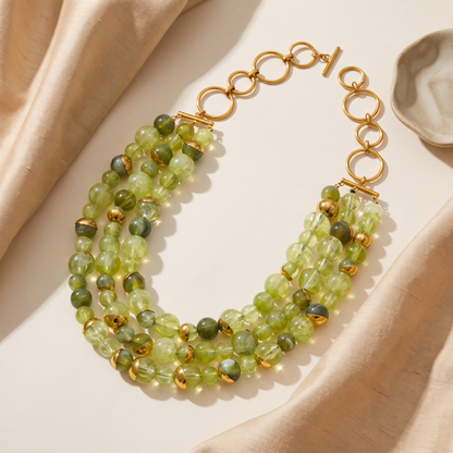 Positano-Beaded-Pearl-Necklace Peridot — flatlay 1