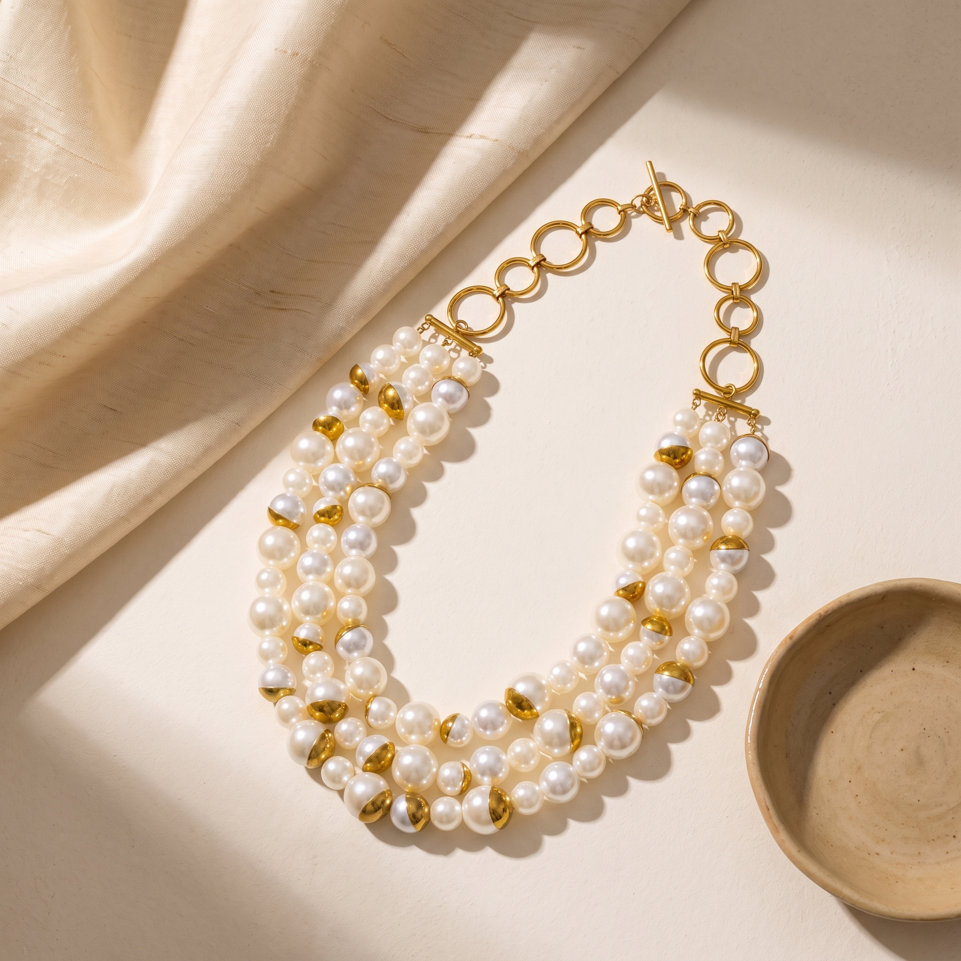 Positano-Beaded-Pearl-Necklace Pearl White — flatlay 1