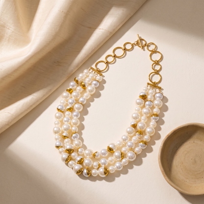 Positano-Beaded-Pearl-Necklace Pearl White — flatlay 1