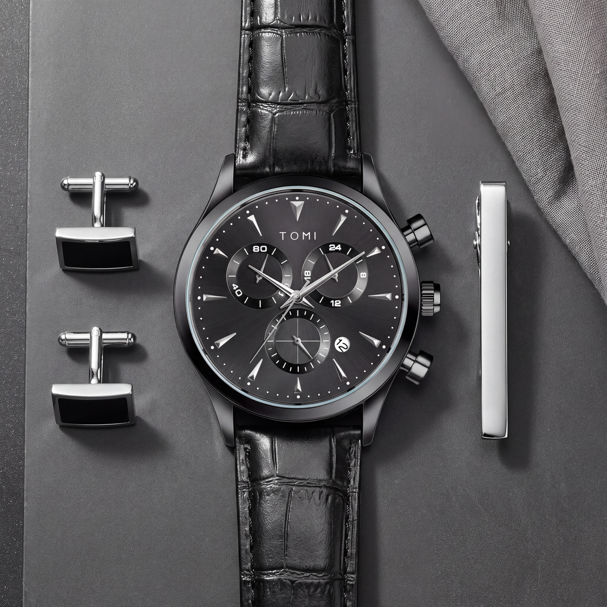 Preston-Watch-Gift-Set All Black — flatlay 1