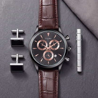 Preston-Watch-Gift-Set Brown Black — flatlay 1