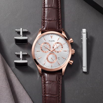 Preston-Watch-Gift-Set Brown Rose Gold — flatlay 1