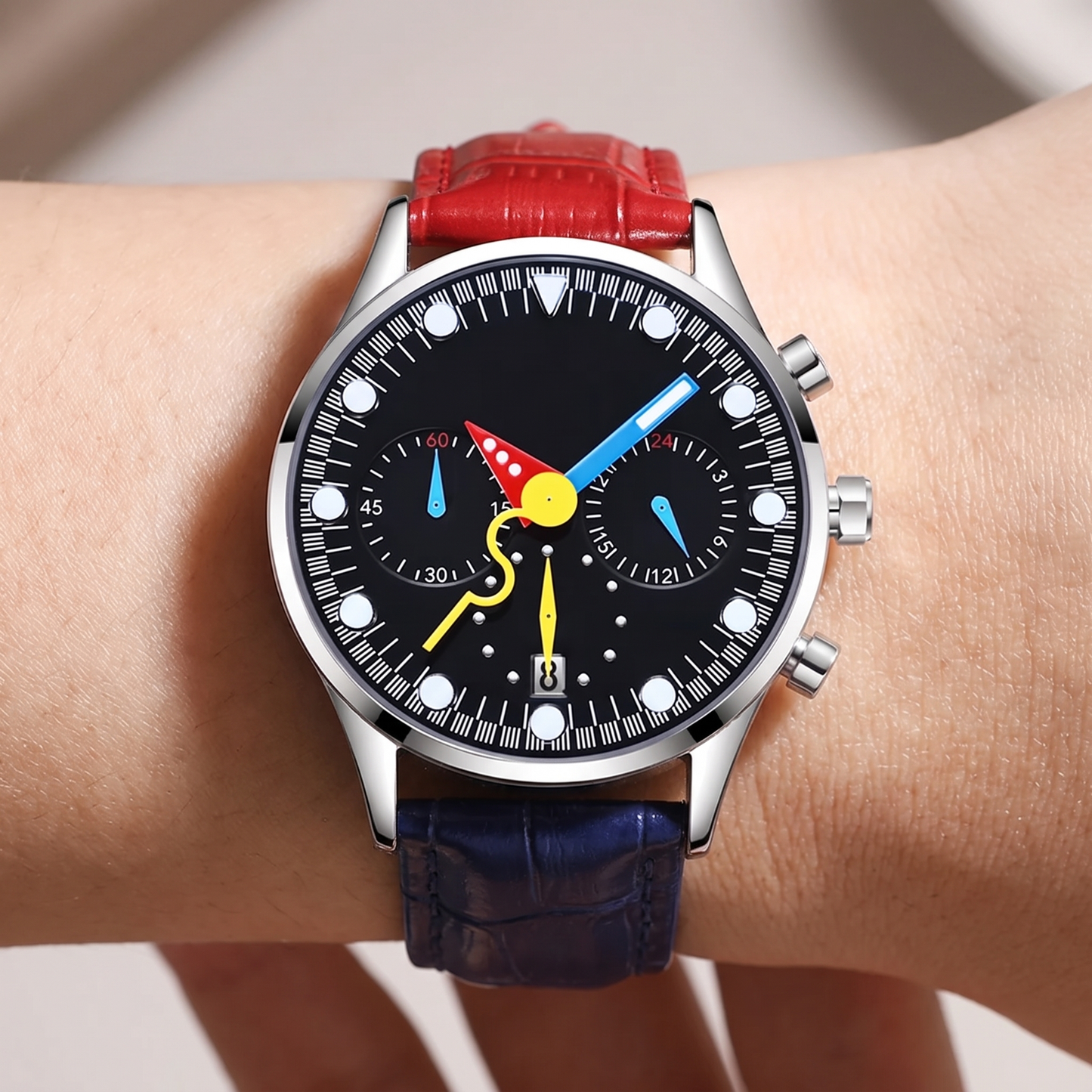 Prism-Dual-Strap-Chrono-Watch Black — on model