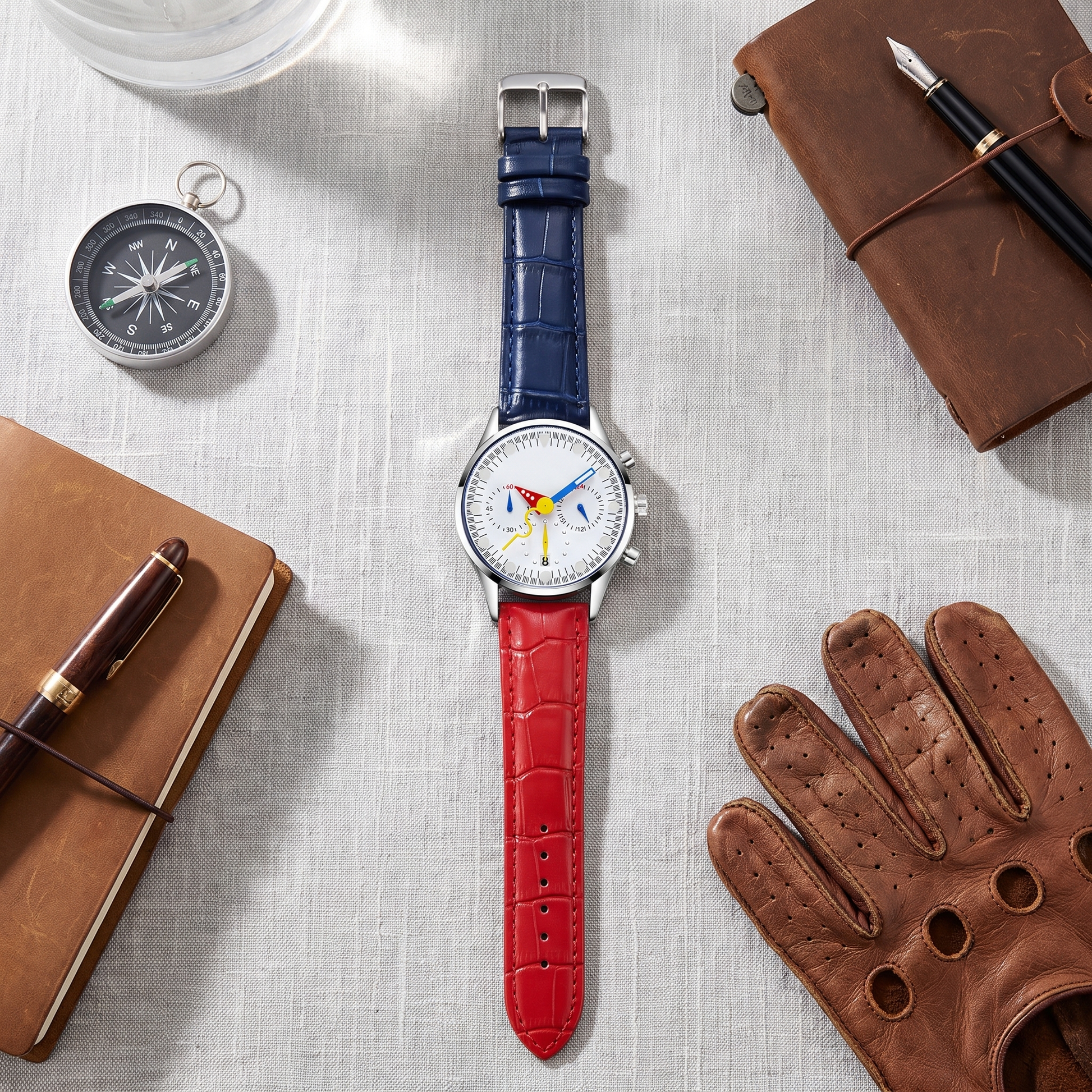 Prism-Dual-Strap-Chrono-Watch White — flatlay 1