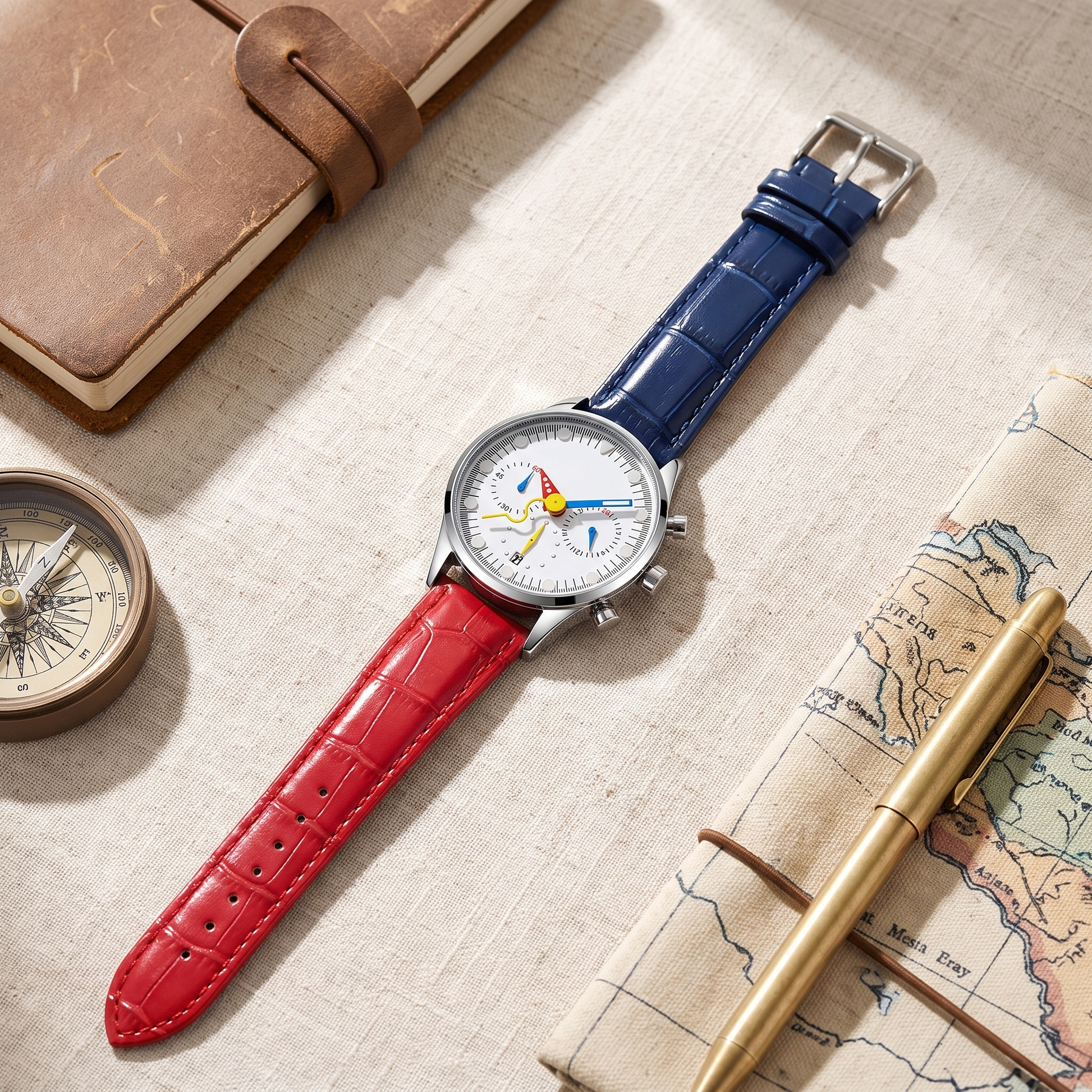 Prism-Dual-Strap-Chrono-Watch White — flatlay 2