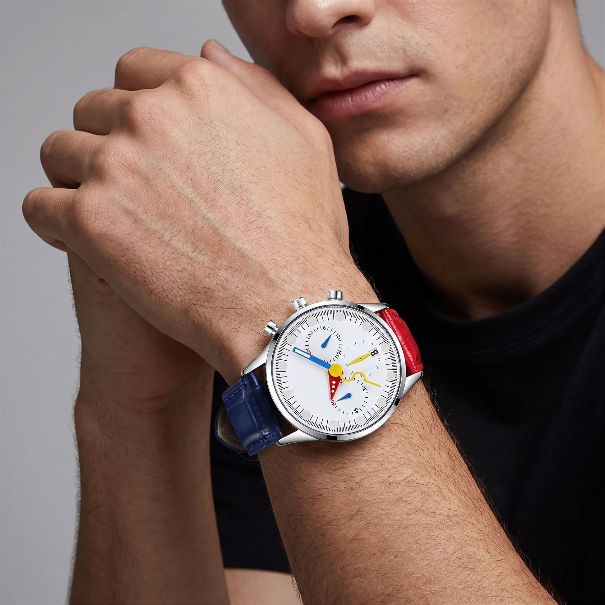 Prism-Dual-Strap-Chrono-Watch White — on model
