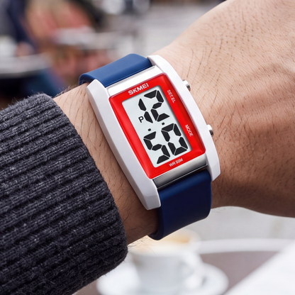 Quinn Digital Watch Navy Red — on model