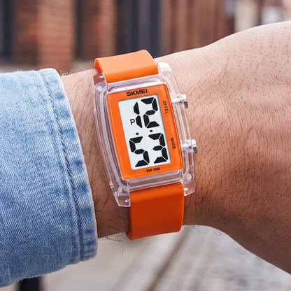 Quinn Digital Watch Orange — on model