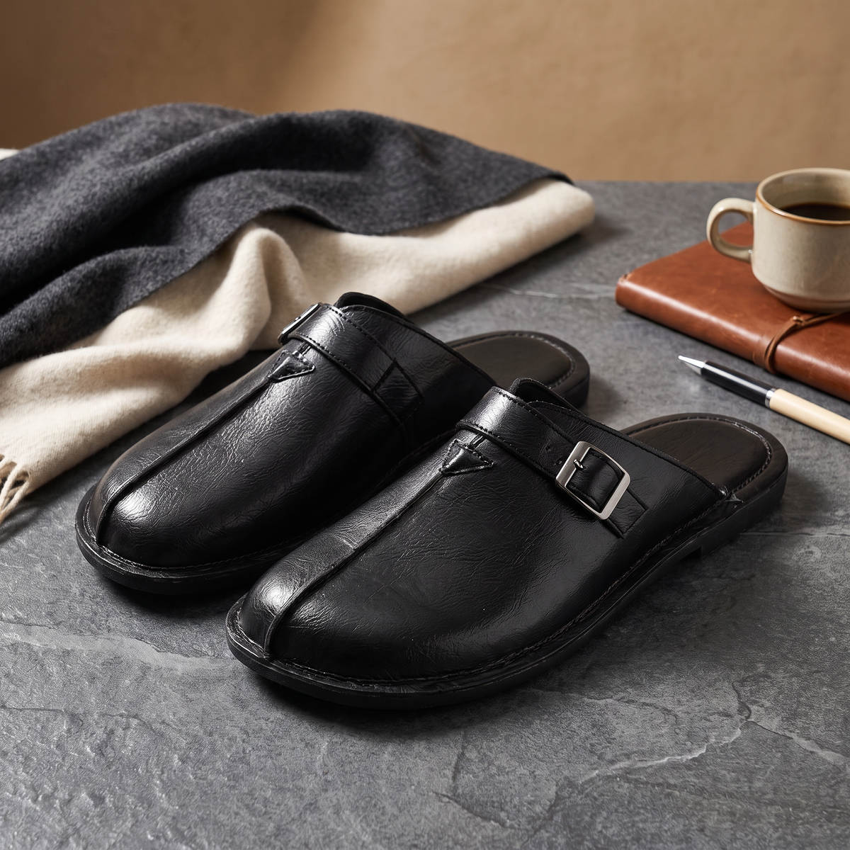 Rafael Buckle Mules Black — flatlay 1