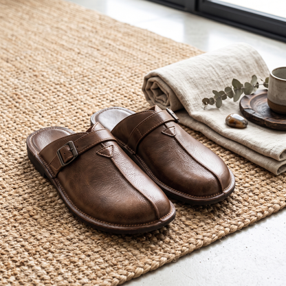 Rafael Buckle Mules Brown — flatlay 2