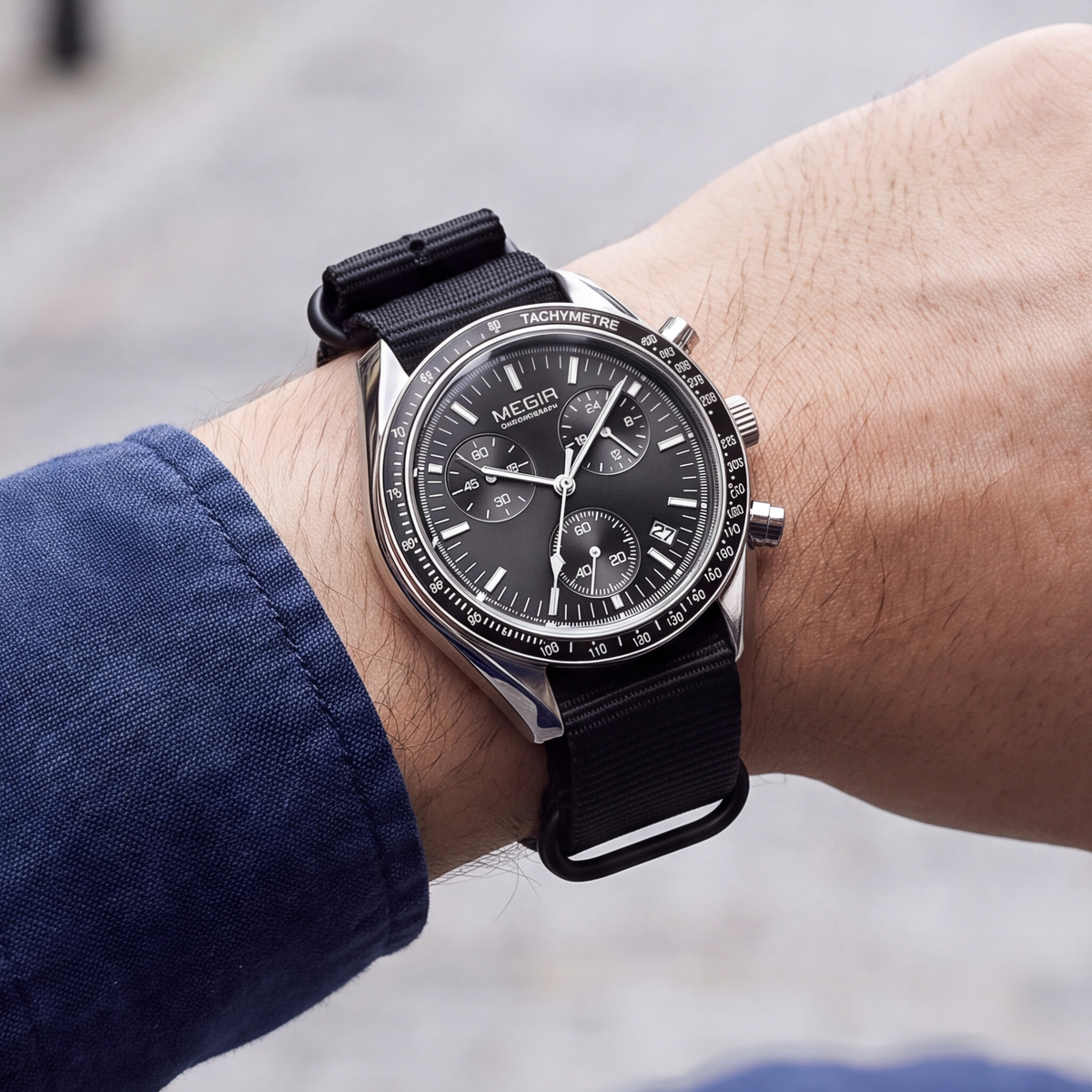 Rally Watch Black Silver — on model
