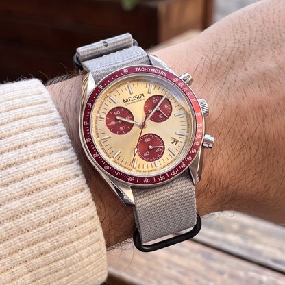 Rally Watch Cream Red — on model