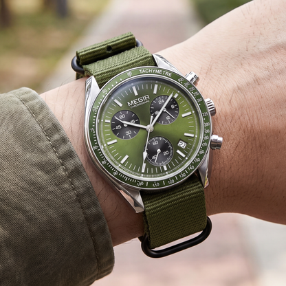 Rally Watch Green Silver — on model
