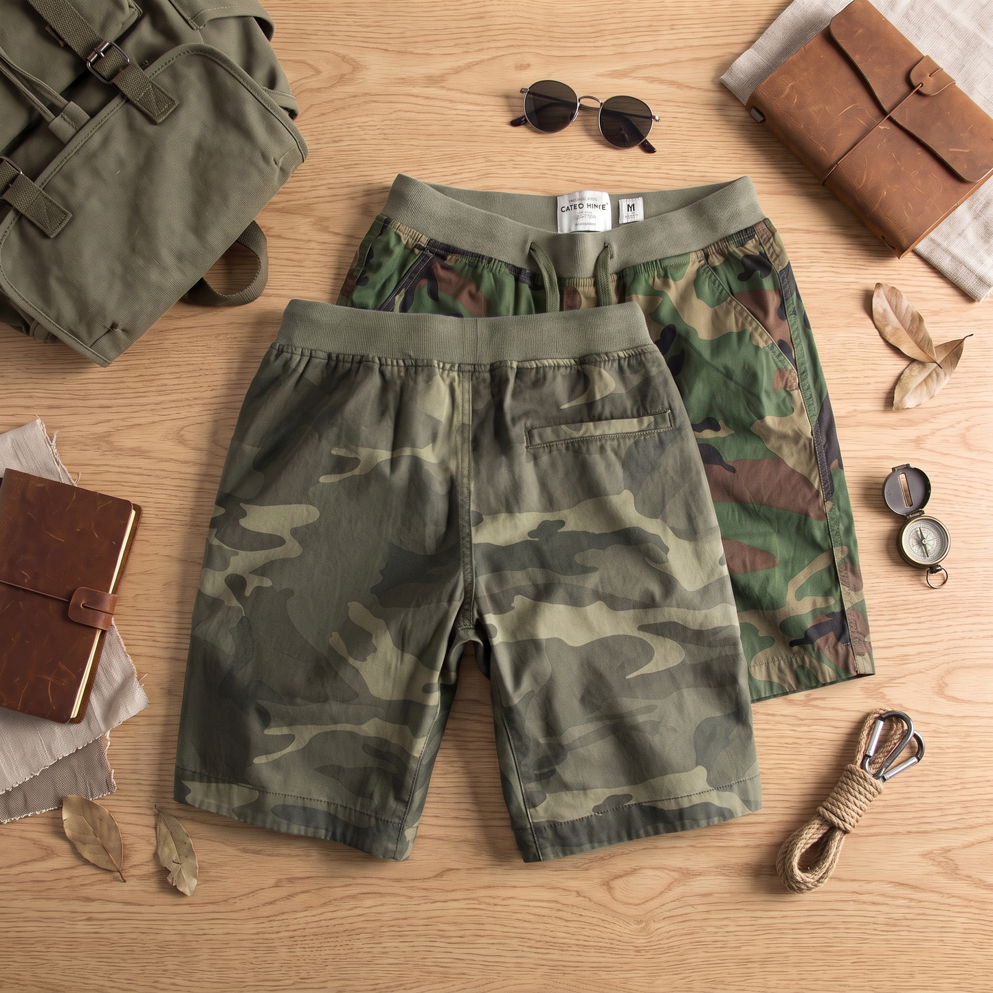 Ranger camo shorts - Khaki Camo - back view flat lay