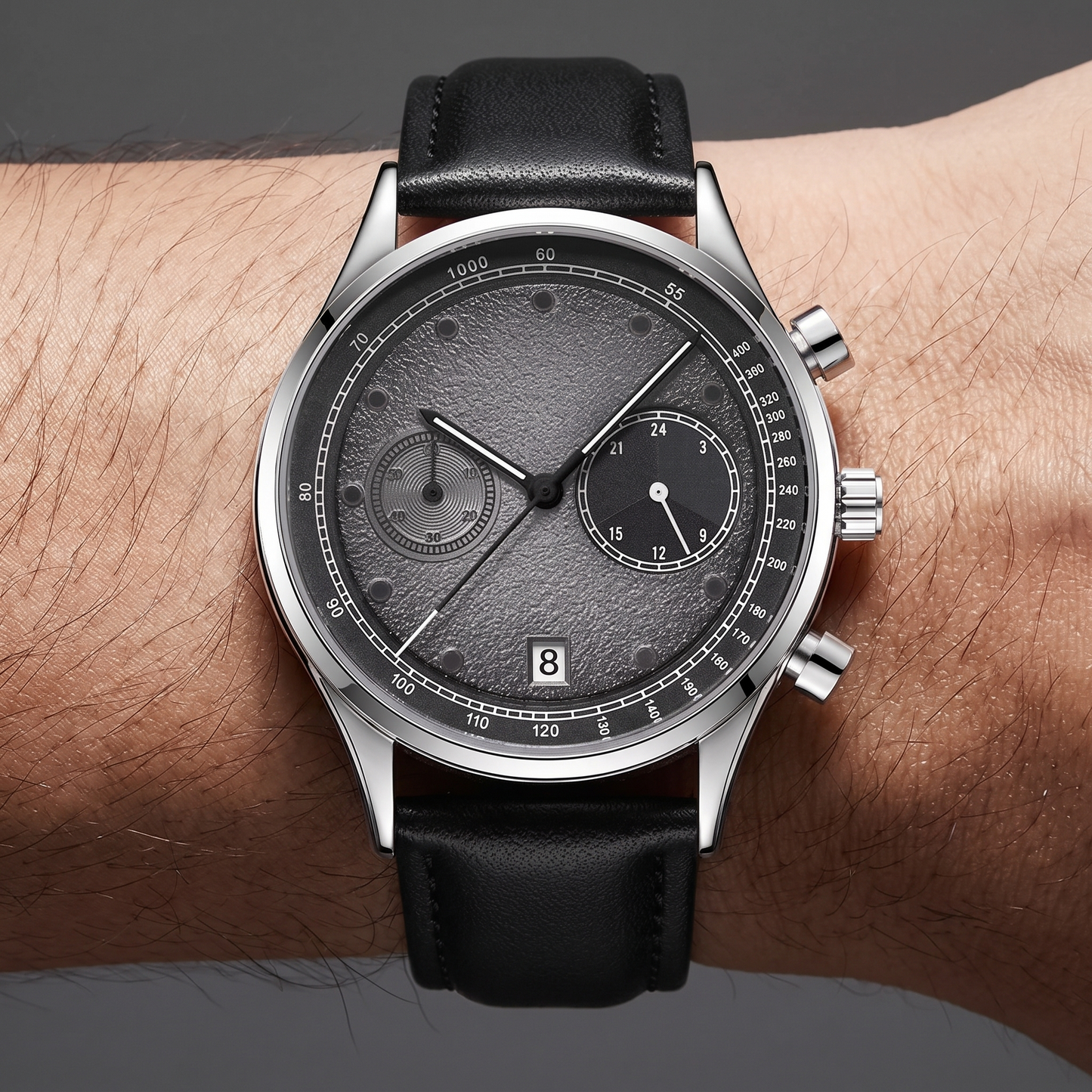Raya-Watermelon-Chrono-Watch Charcoal Black — on model