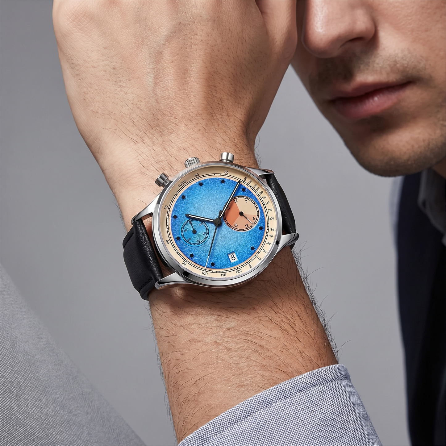 Raya-Watermelon-Chrono-Watch Cobalt Blue — on model