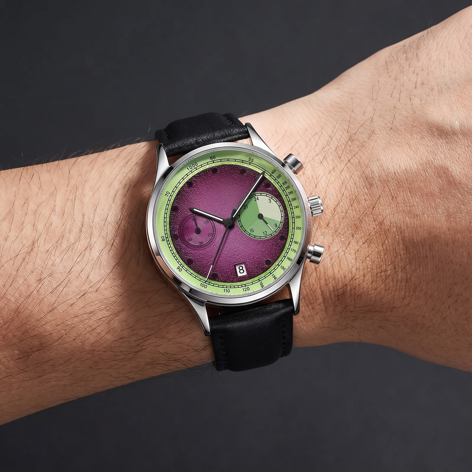 Raya-Watermelon-Chrono-Watch Grape Purple — on model