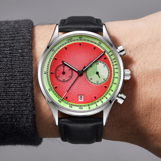 Raya-Watermelon-Chrono-Watch Watermelon Red — on model