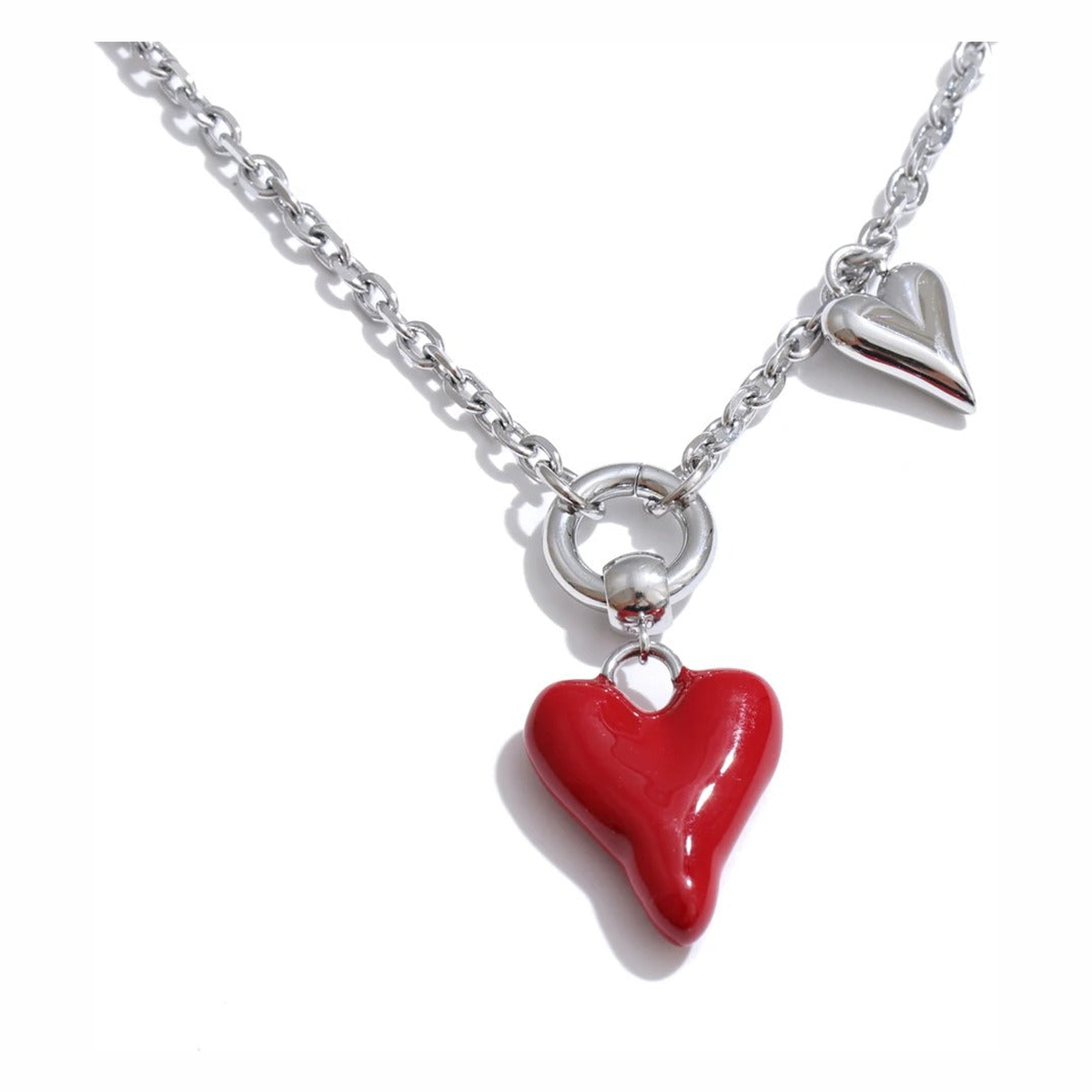 Sabrina Enamel Heart Necklace in silver tone