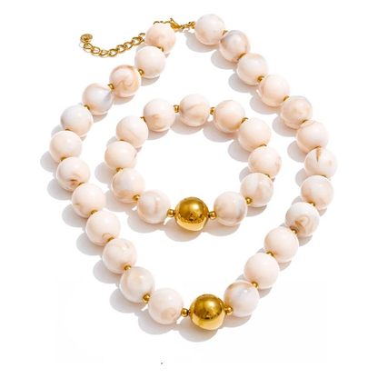 Malibu ivory resin bead necklace and matching bracelet set