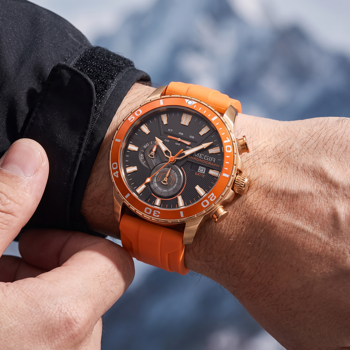 Regatta Ceramic Chronograph Watch Orange Gold — on model