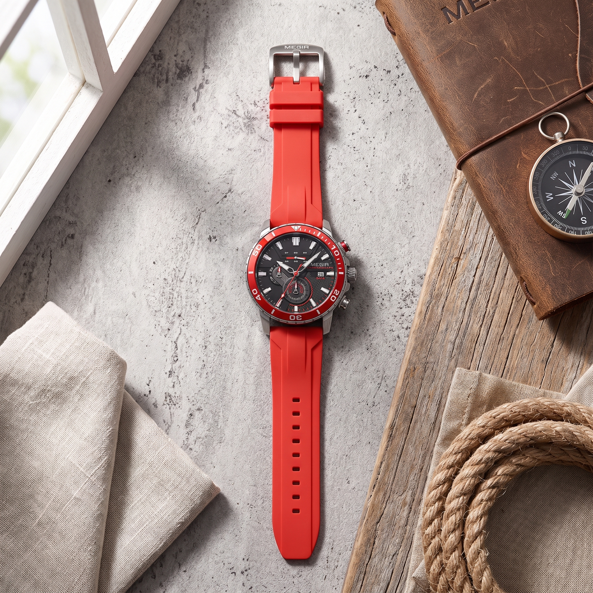 Regatta Ceramic Chronograph Watch Red Silver — flatlay 1 r1