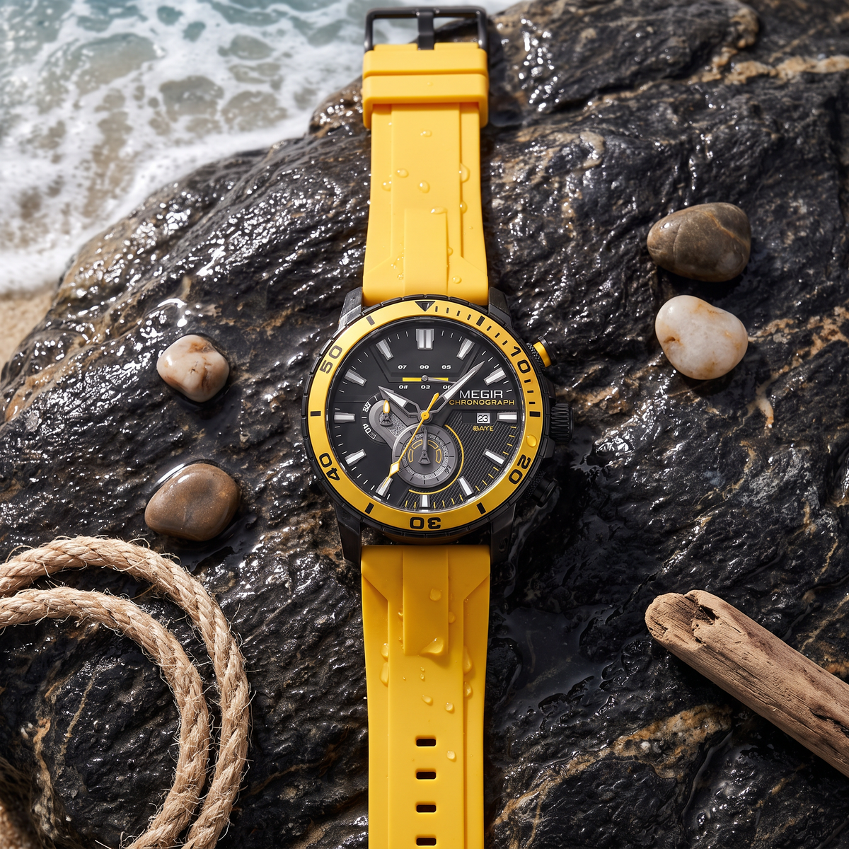 Regatta Ceramic Chronograph Watch Yellow Black — flatlay 2