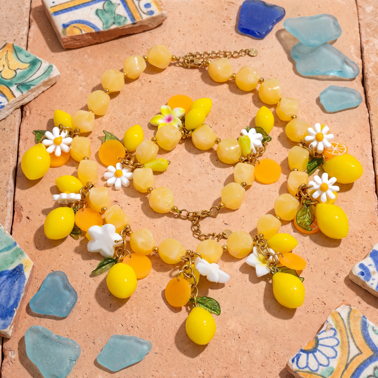 Renna-Lemon-Jewelry-Set Necklace Bracelet — flatlay 1