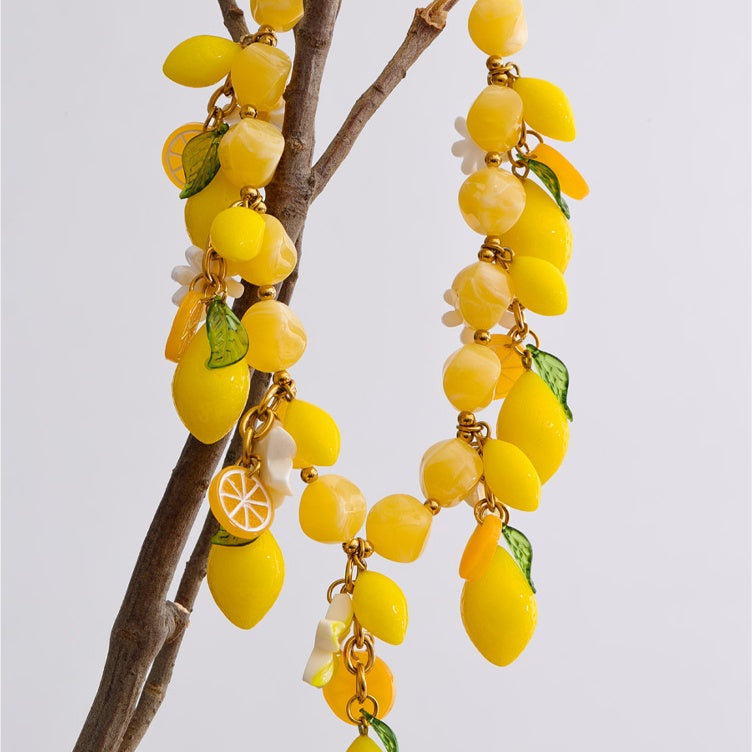 Renna Lemon Jewelry Set necklace and bracelet hanging display