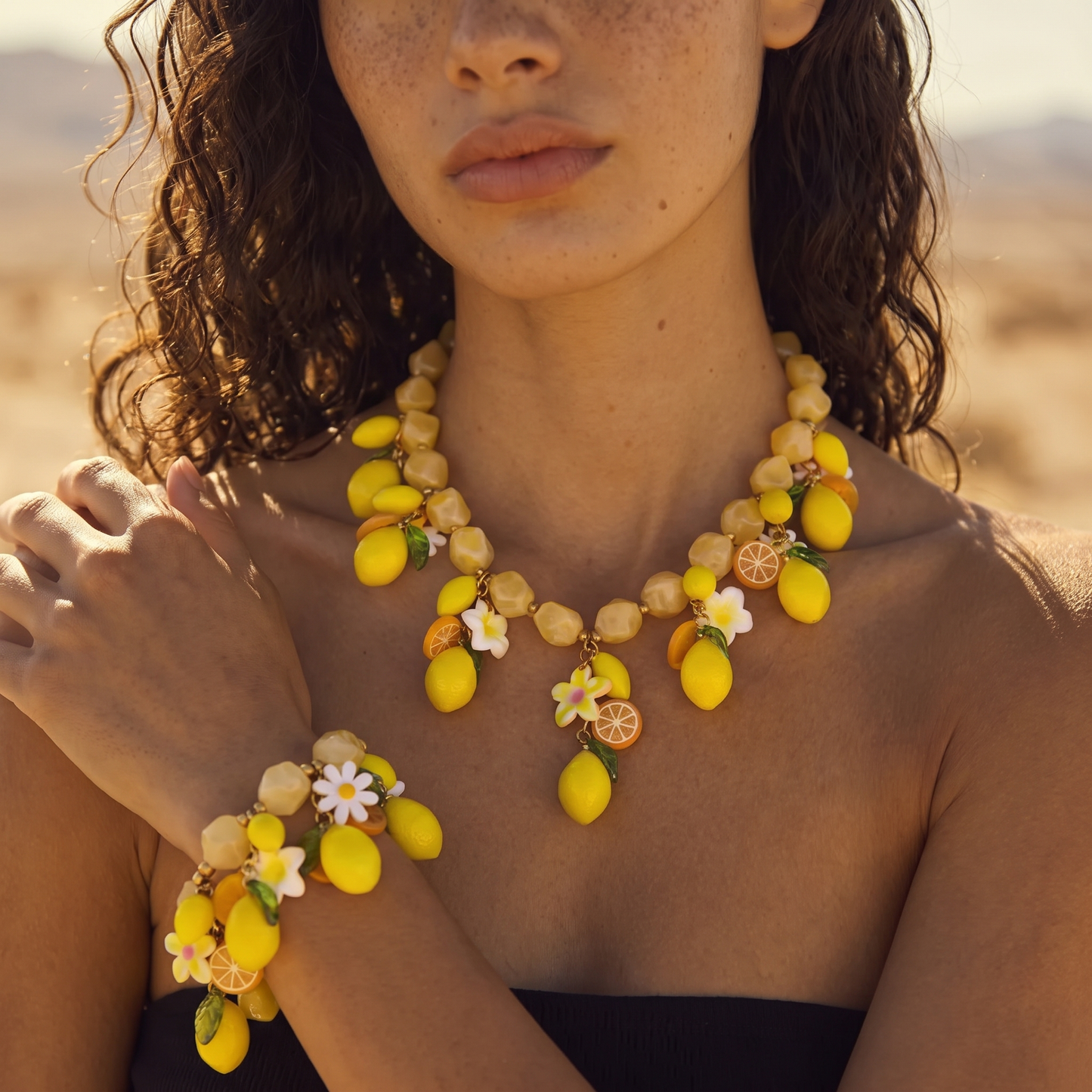Renna-Lemon-Jewelry-Set Necklace Bracelet — on model