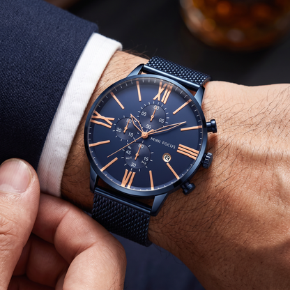 Roma Steel Mesh Watch Blue — on model