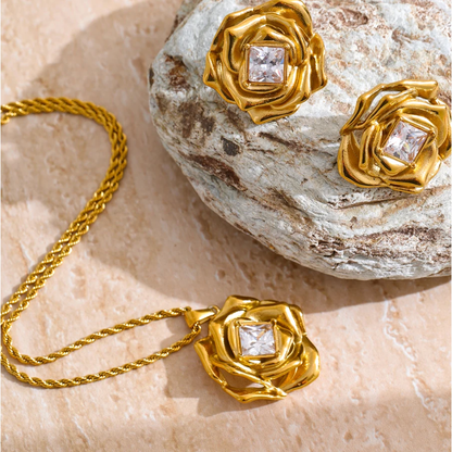 Rosalind gold rose set styled on stone