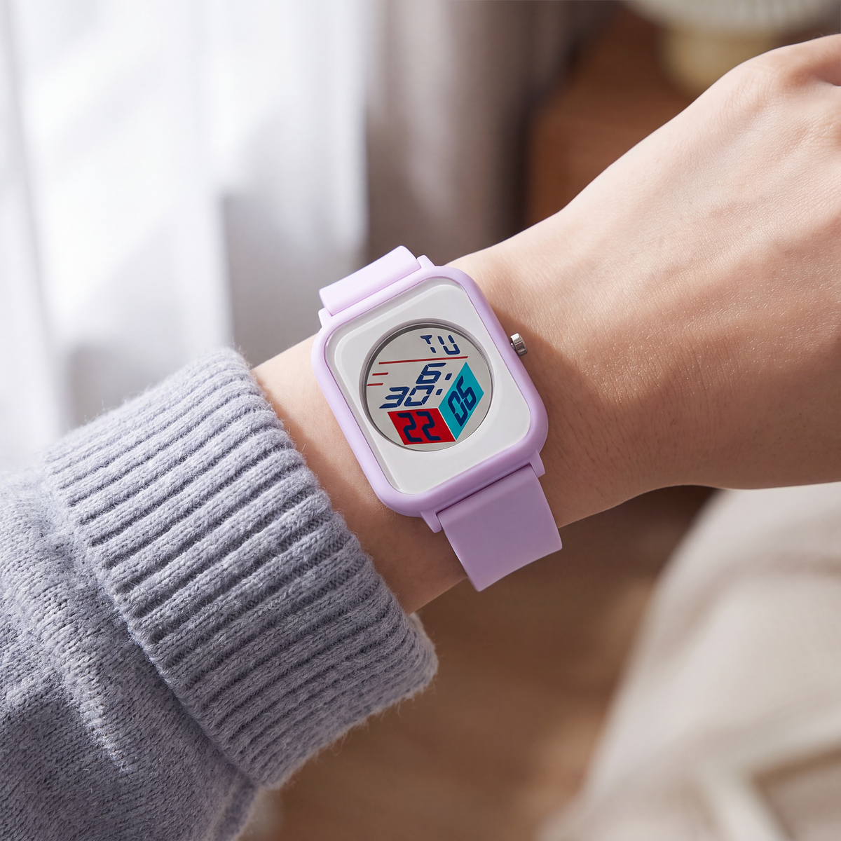 Ryder-Digital-Square-Watch Lilac — on model
