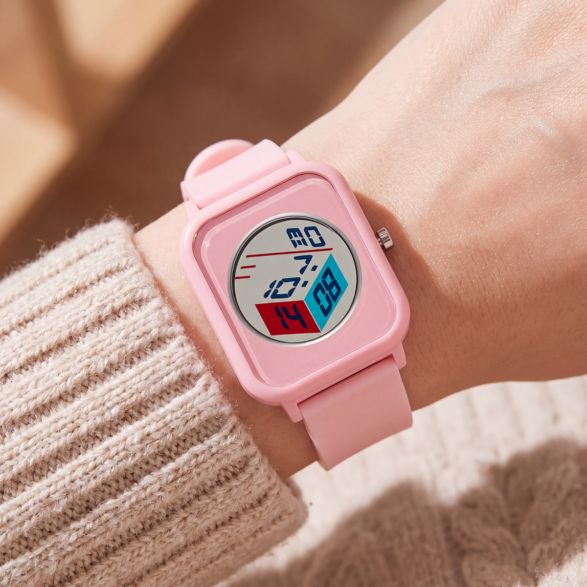 Ryder-Digital-Square-Watch Pink — on model