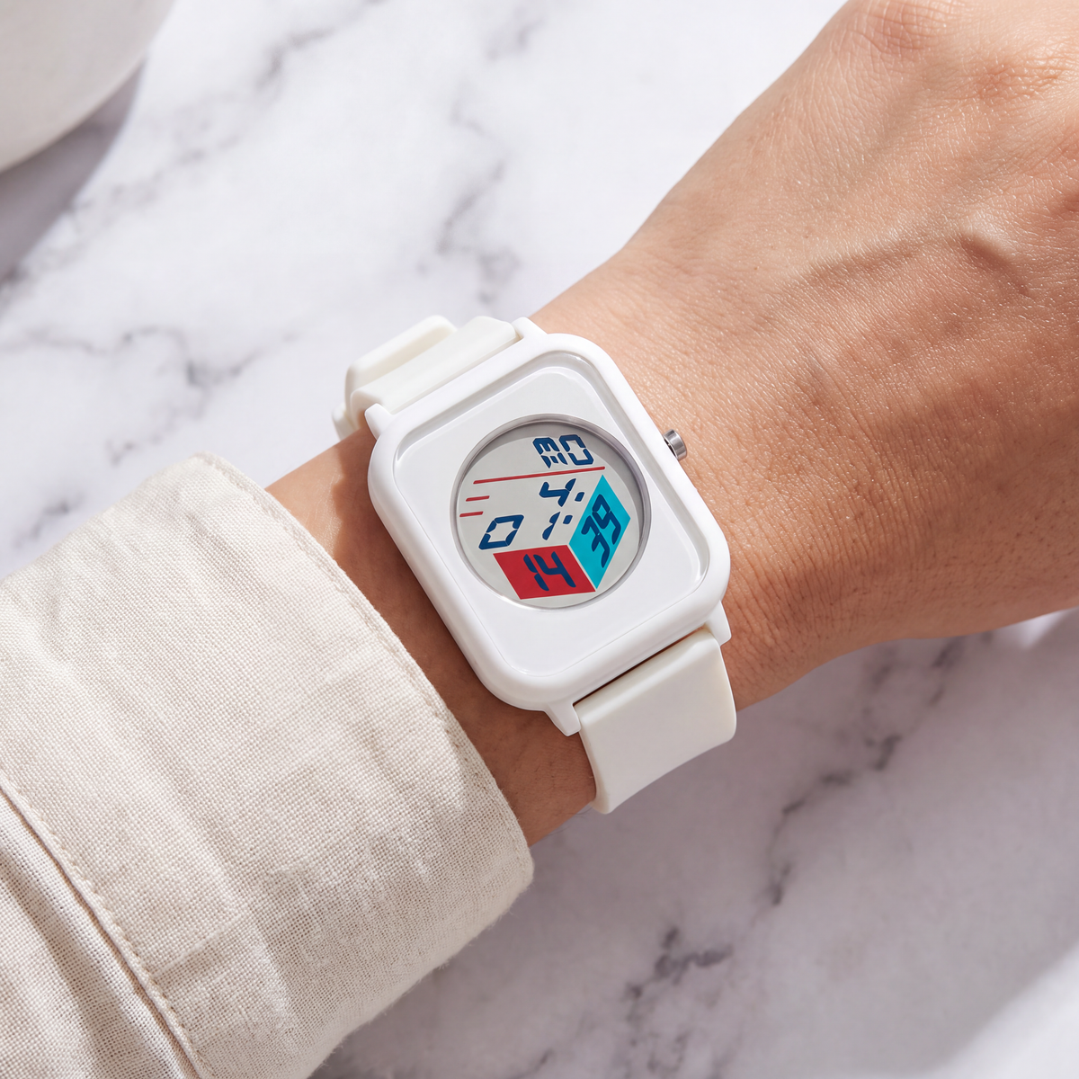 Ryder-Digital-Square-Watch White — on model