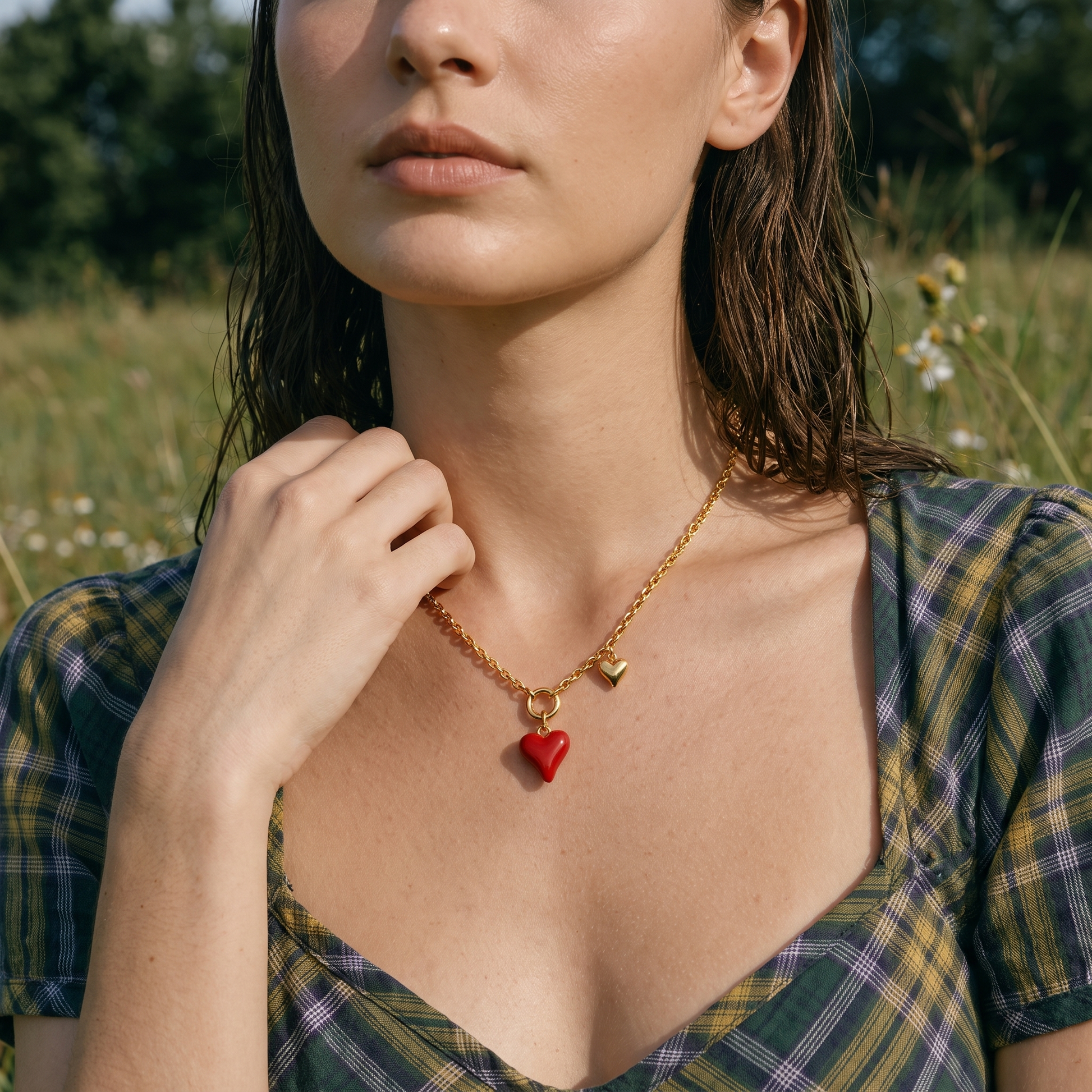 Sabrina-Enamel-Heart-Necklace Gold — on model