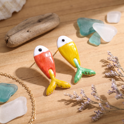 Sienna Enamel Fish Earrings flat-lay