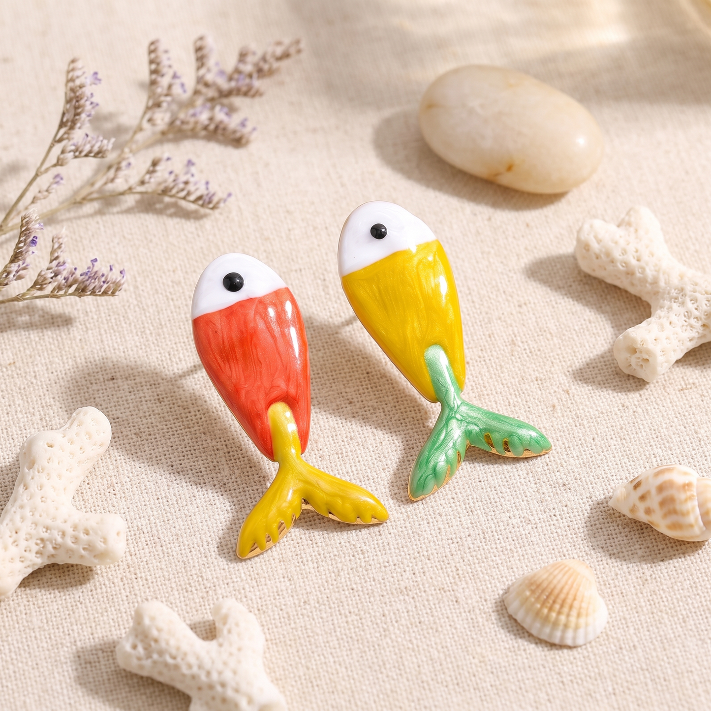 Sienna Enamel Fish Earrings flat-lay