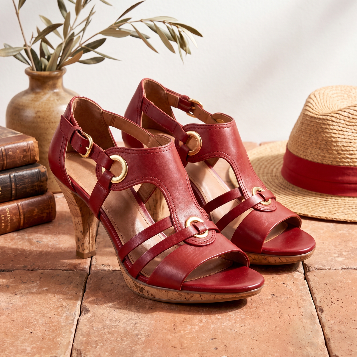 Sol Strappy Platform Sandals Red — flatlay 1