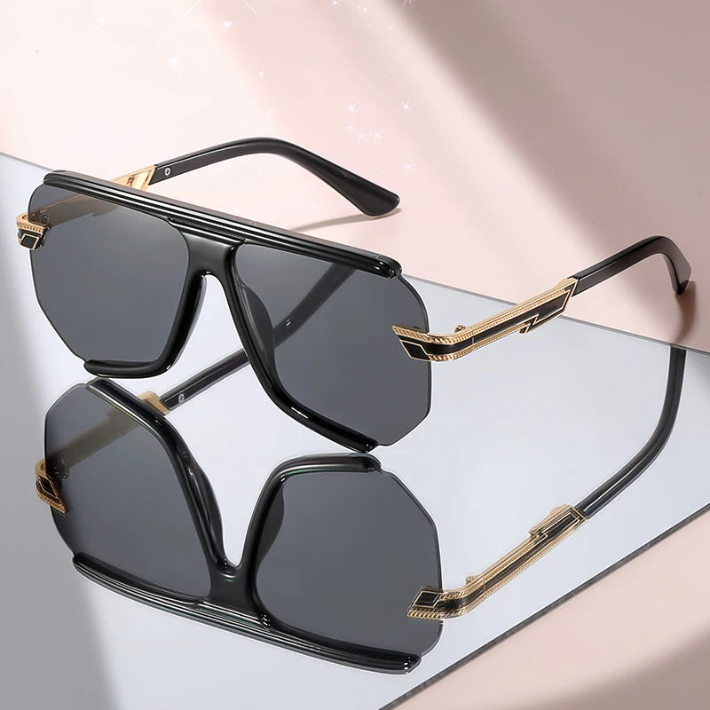 Solana oversized square sunglasses in Black with gold-tone temple detail