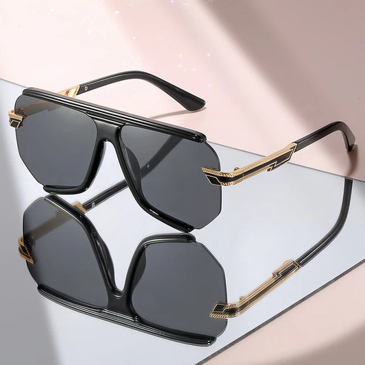 Solana oversized square sunglasses in Black with gold-tone temple detail