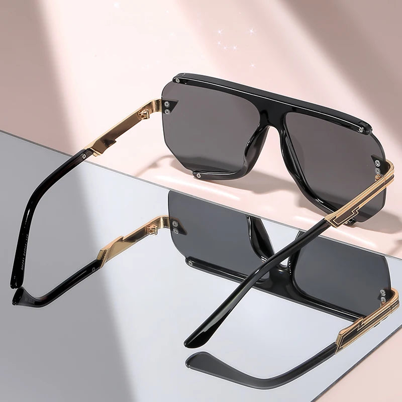 Solana oversized square sunglasses in Black, side and temple view