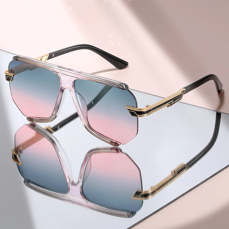 Solana oversized square sunglasses in Pink with blue to pink gradient lenses