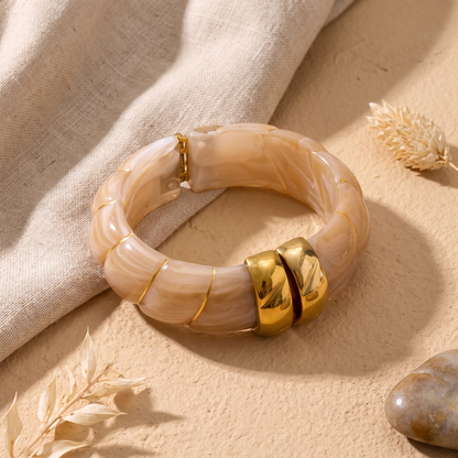Sonoma resin cuff bangle in Marbled Tan with gold-tone rings
