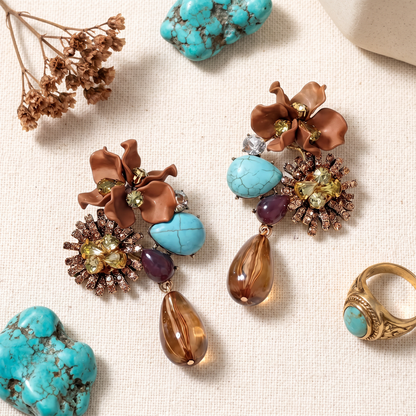 Sorrel Floral Drop Earrings Brown — flatlay 1
