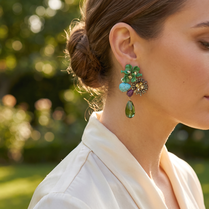 Sorrel Floral Drop Earrings Green — on model
