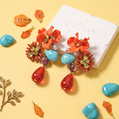 Sorrel Floral Drop Earrings Orange — flatlay 2