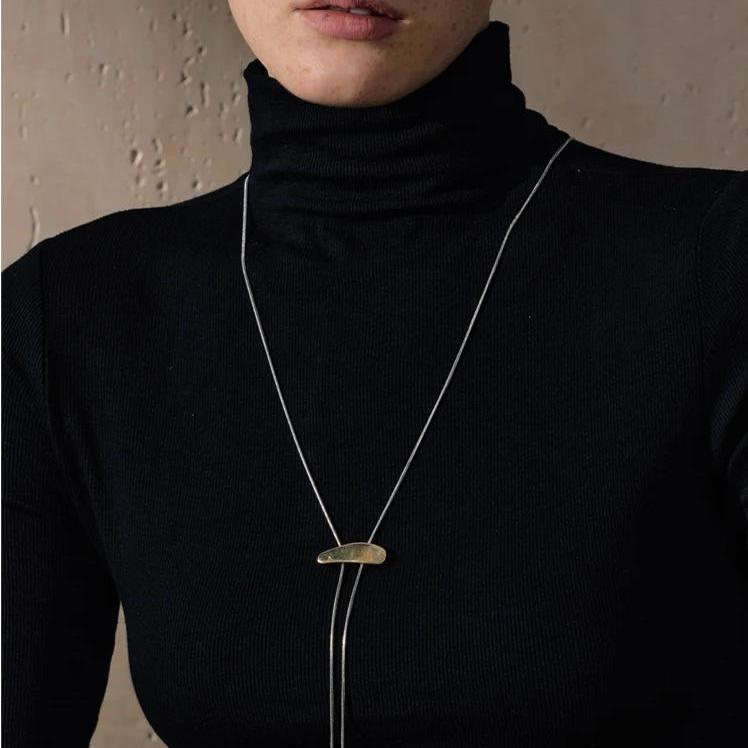 Kai Two-Tone Slide Necklace worn, slide clasp detail