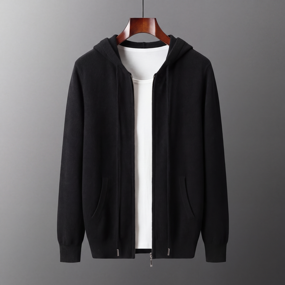 Tahoe Wool Hooded Cardigan Black — hanger 1